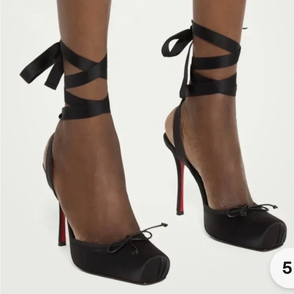 Christian Louboutin Black Ballerina Stilettos w/ Signature Red Soles Size 10 US - Picture 4 of 16